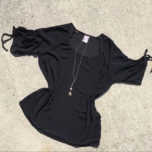 🐞 Sheer Black Coverup with Tie Detail Sleeves